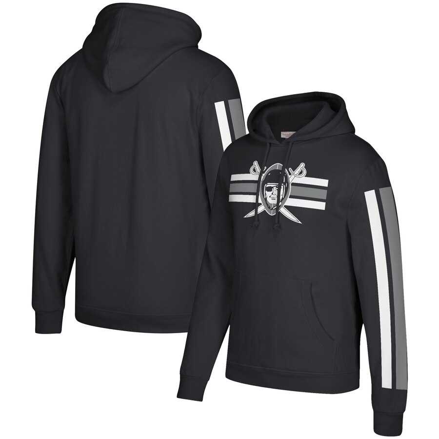 Oakland Raiders Mitchell & Ness Three Stripe Pullover Hoodie Black,We sell and wholesale Oakland Raiders Mitchell & Ness Three Stripe Pullover Hoodie Black on line form chian!